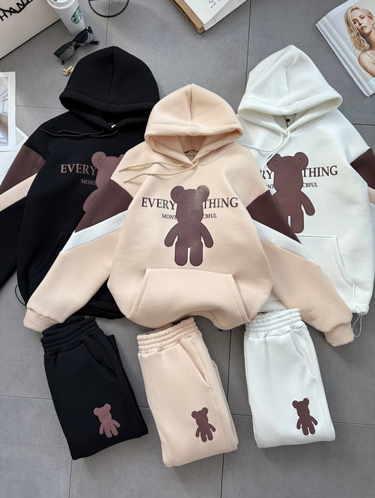 Conjunto de moletom folgado com capuz e blocos de cores